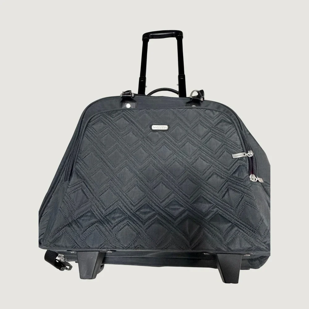 Baggallini Rolling Laptop Briefcase Charcoal Grey Quilted Nylon Travel Bag Pink